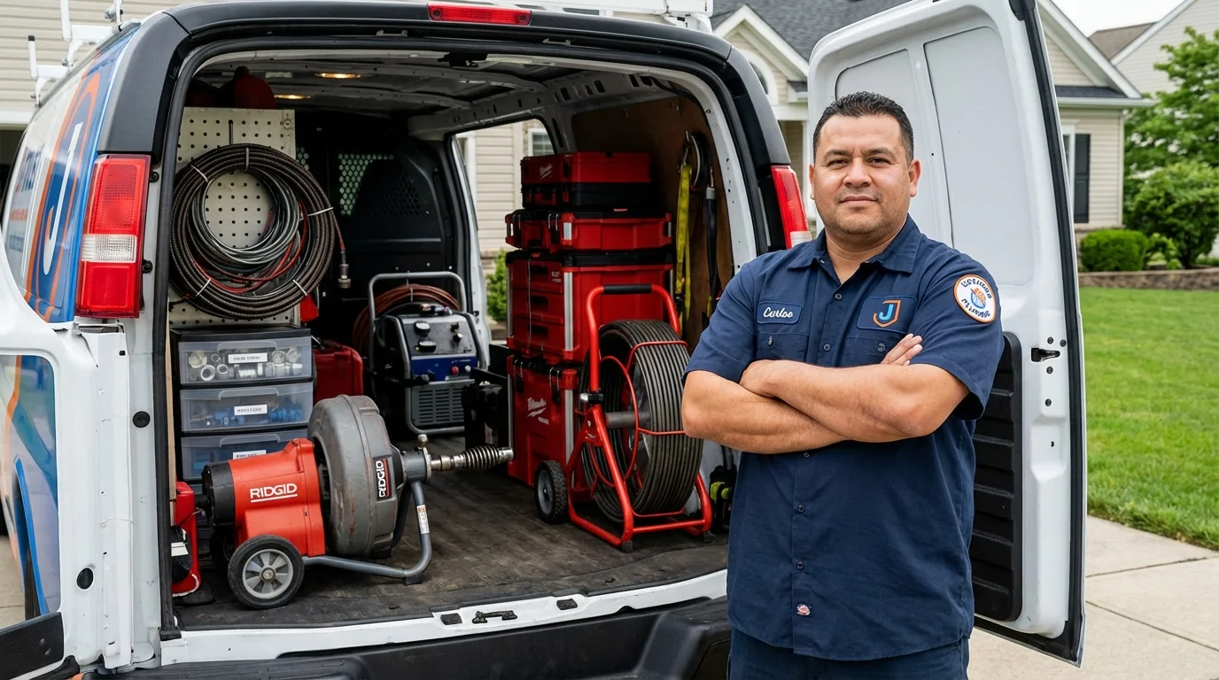 Professional drain cleaning equipment and Johns Plumbing LLC plumber in Rochelle Park