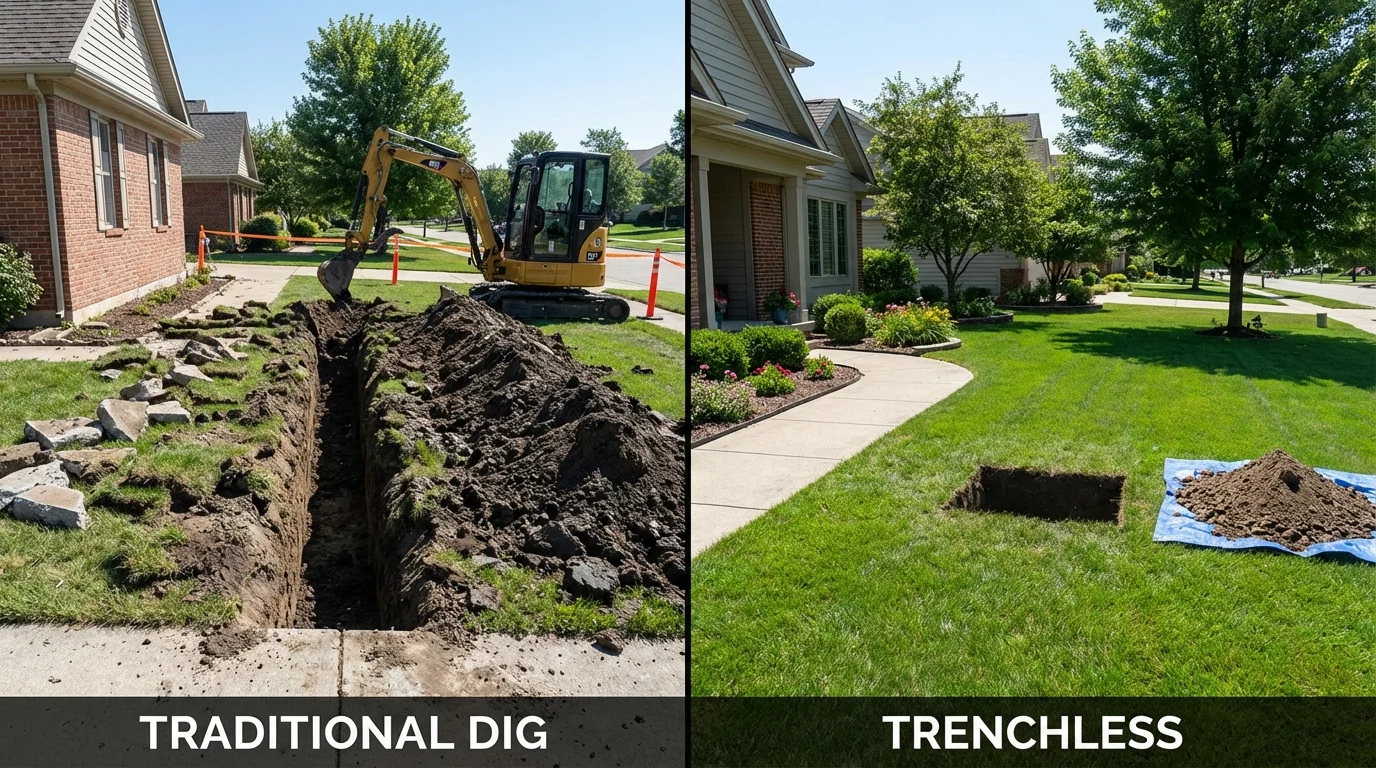 Trenchless sewer repair with minimal yard damage versus traditional excavation in Rochelle Park, NJ